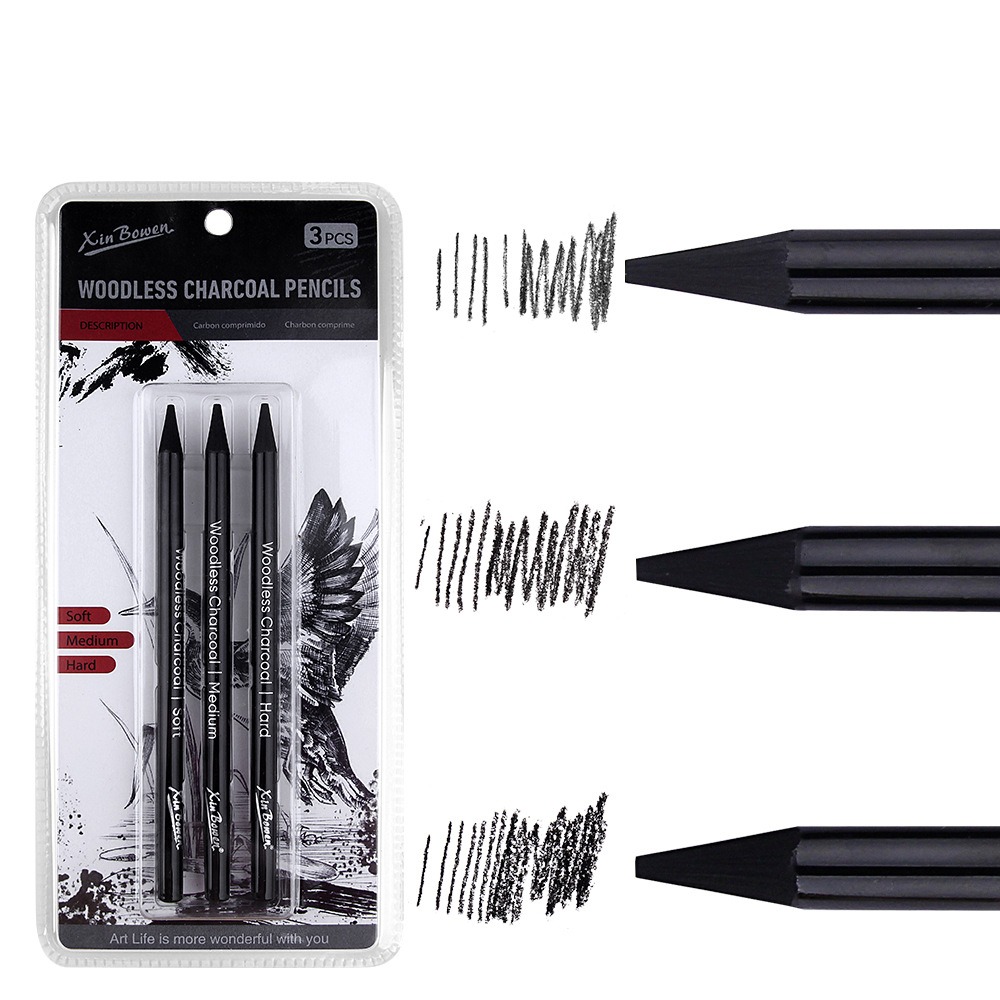 Sketching Charcoal Set - Conjunto de lápis de carvão macio/médio/duro,