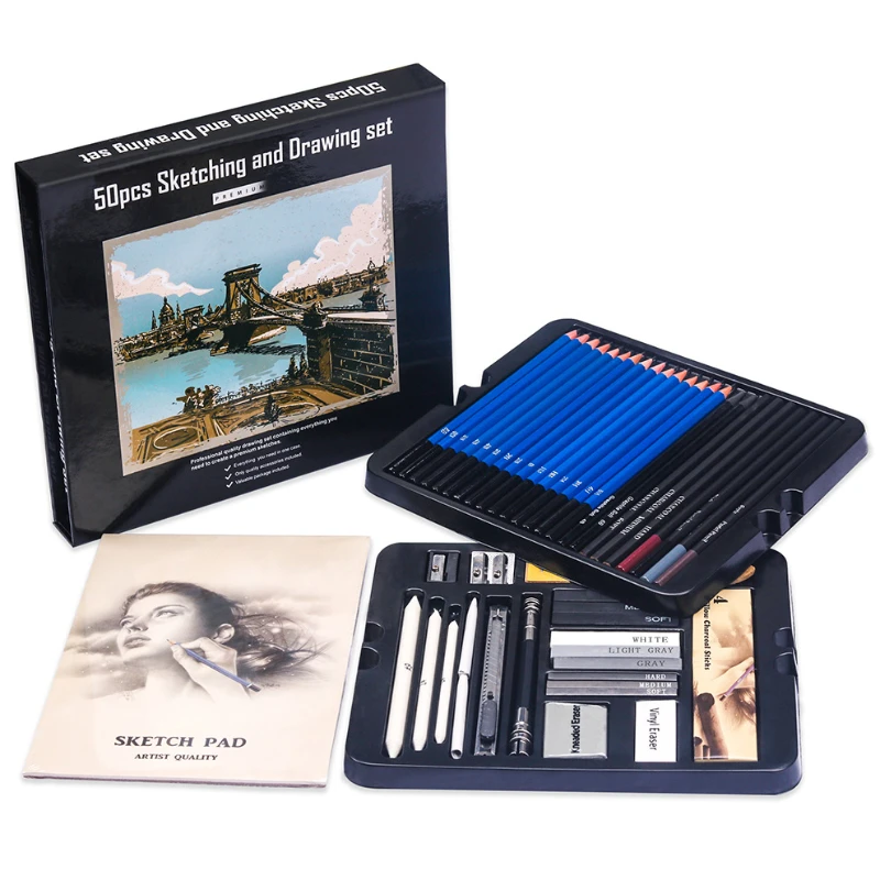 50 pçs conjunto de lápis de es - Sketching Charcoal Set avaliação e preço