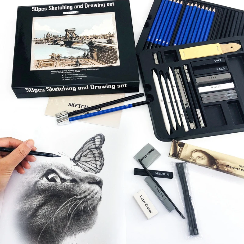 50 pçs conjunto de lápis de es - Sketching Charcoal Set avaliação e preço